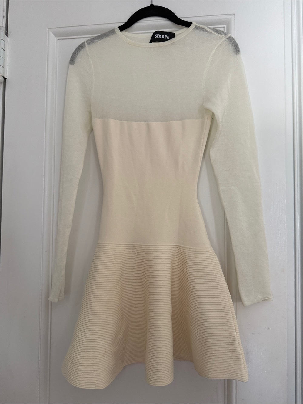 SER.O.YA Cream Two-Tone Long-Sleeve Fit & Flare Dress